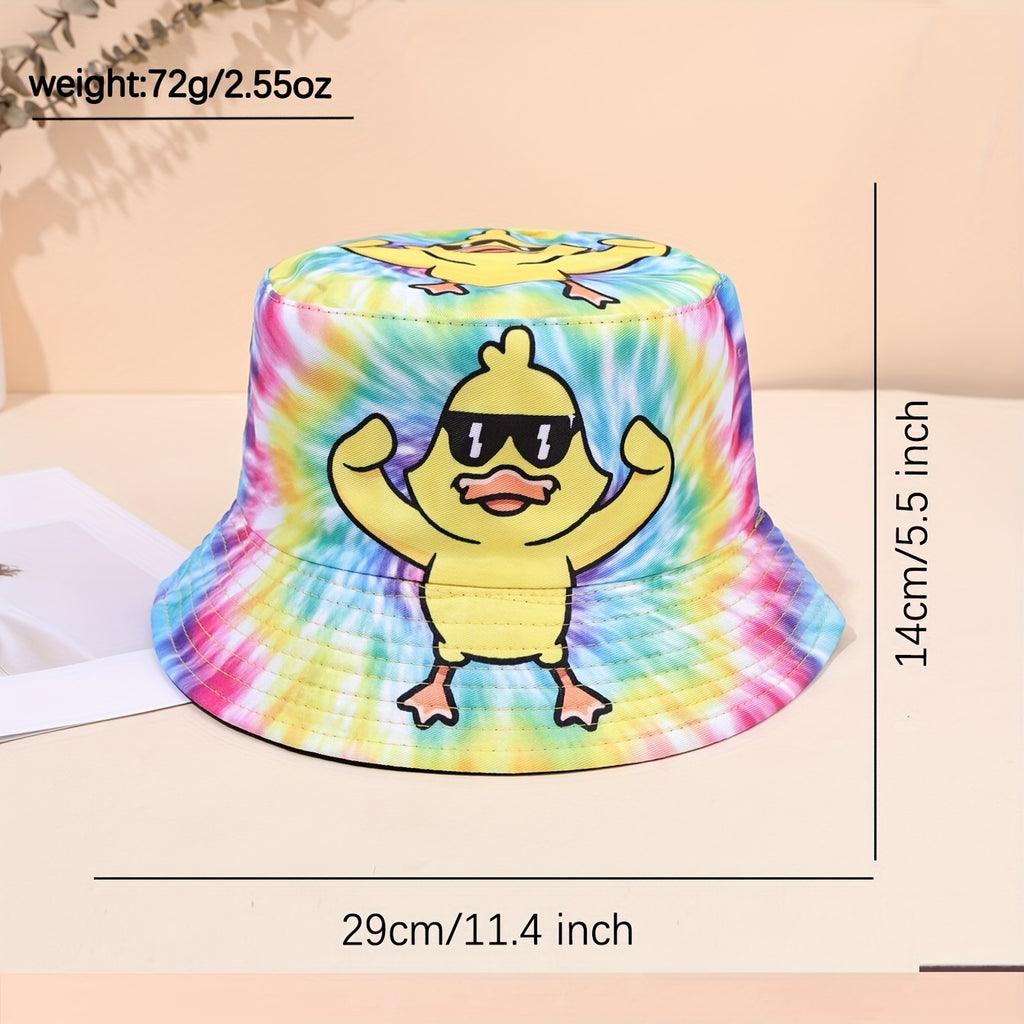 Men'S and Women'S Yellow Duck Tie-Dye Bucket Hat - Stylish Wide Brimmed Panama Hat with Glasses Design, Lightweight Polyester, Perfect for Outdoor & Casual Wear, Casual Headwear | Vibrant Hat | Lightweight Hat
