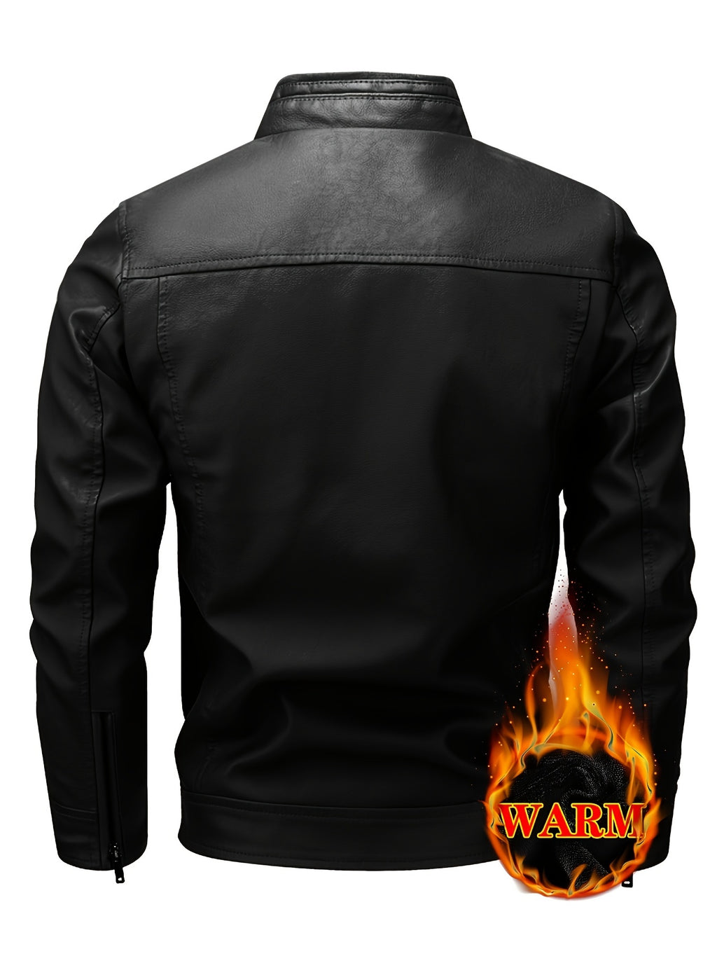 Men's Warm Fleece-Lined Jacket - Trendy Stand Collar Zip-Up Biker Coat for Fall\u002FWinter, Brown, Multiple Pockets, Machine Washable