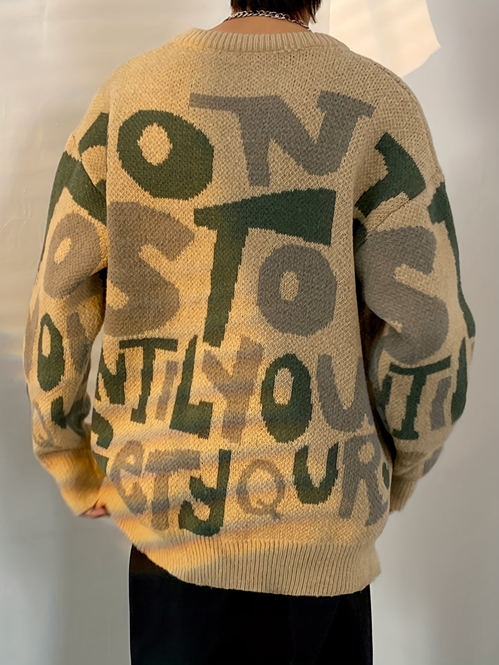 Pull en tricot à lettres imprimées pour hommes de grande taille, tendance printemps automne K-pop