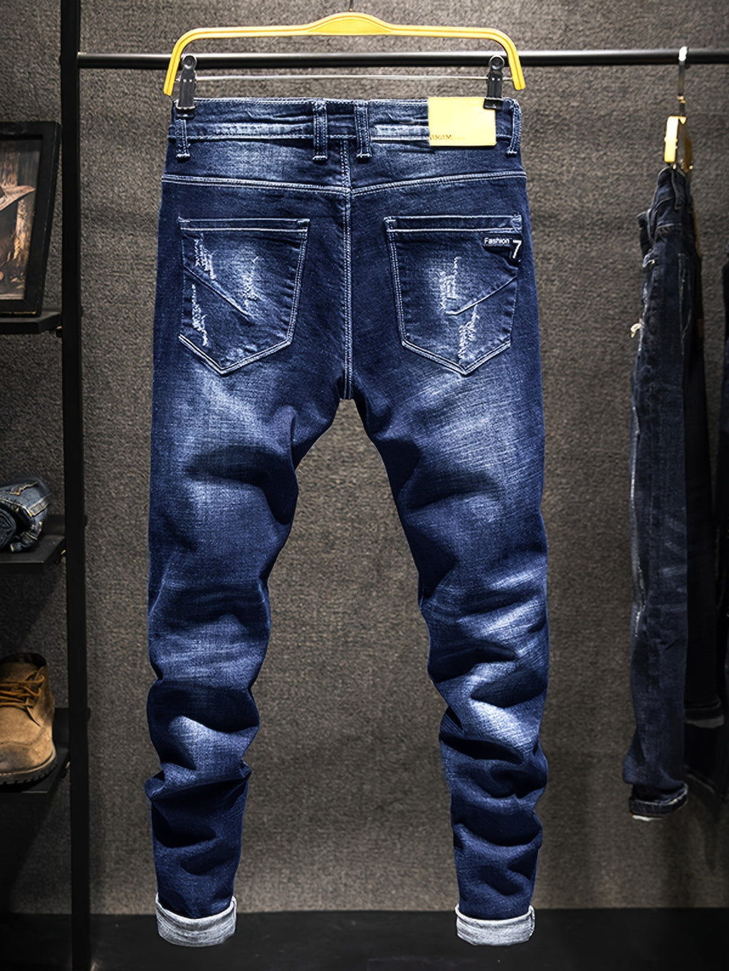 Men's Regular Fit Distressed Ripped Jeans, Fashion Denim Pants For Men, Four-Season Wear
