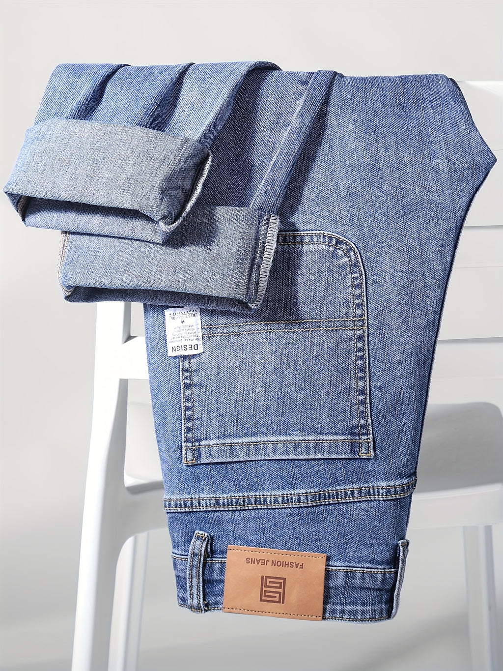 Men'S Classic Straight-Leg Jeans - Stretch Denim, Loose Fit, Breathable & Durable, Black with Brown & White Denim Pants for Casual or Business Wear