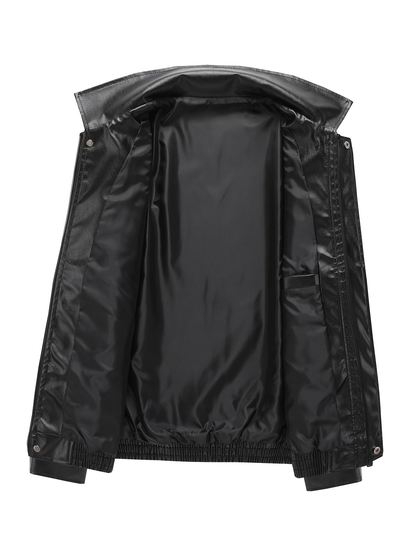 AWESOME BIRD Men's Retro PU Leather Jacket - Casual Street Style, Black Smooth Finish, Long Sleeve with Flap Pockets, Zip-Up Closure, Machine Washable, Polyester Blend