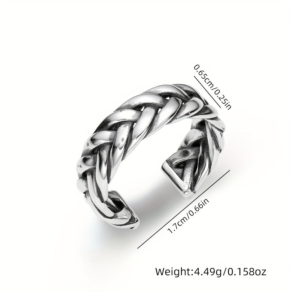 1PC 925 Sterling Silver Vintage Couple Braided Rope Ring Aged Geometric Open Ring For Men And Women Holiday Birthday Anniversary Gift (about 4.49g)