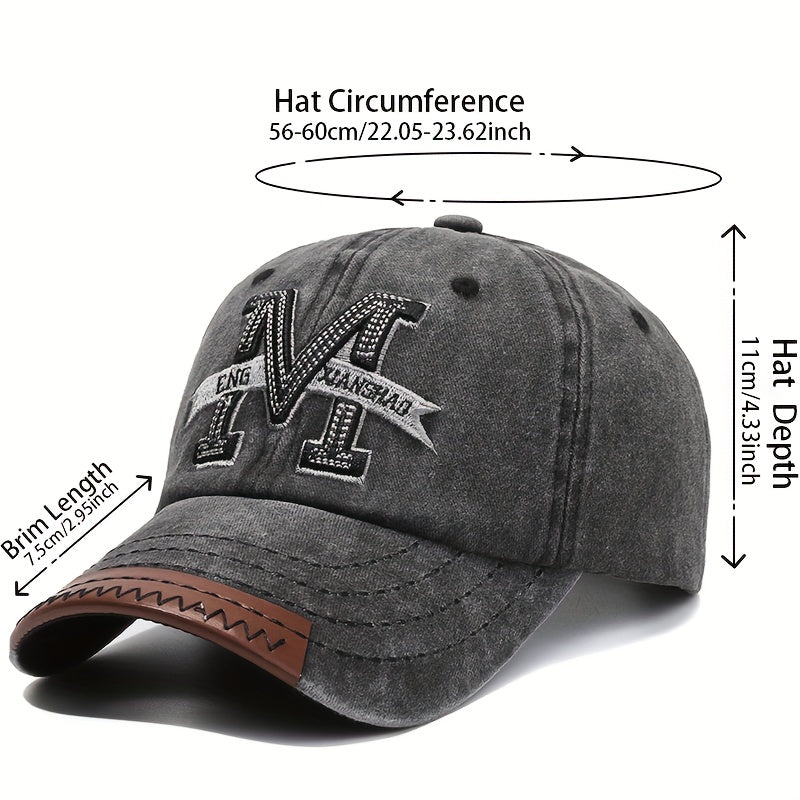 1pc Unisex Sunshade Vintage Washed Baseball Cap With Letter M Embroidered For Outdoor Sport, Golf, Fishing