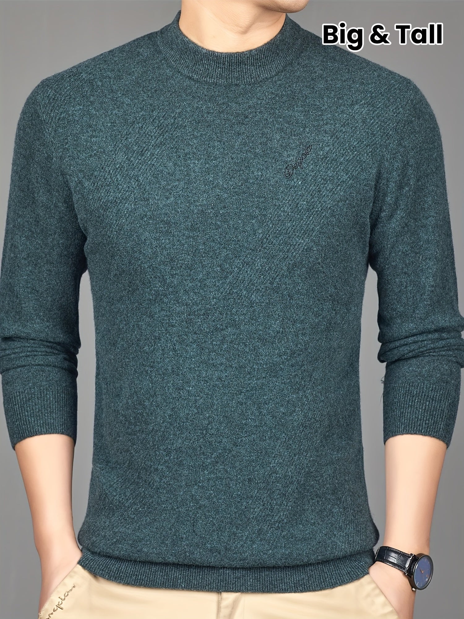 Pull-over Thermique Homme 100% Laine - Design Asymétrique à Rayures, Coupe Slim, Vert Foncé pour Automne\u002FHiver, Lavage à la Main\u002FNettoyage à Sec, Tricot, Vêtement d'Hiver
