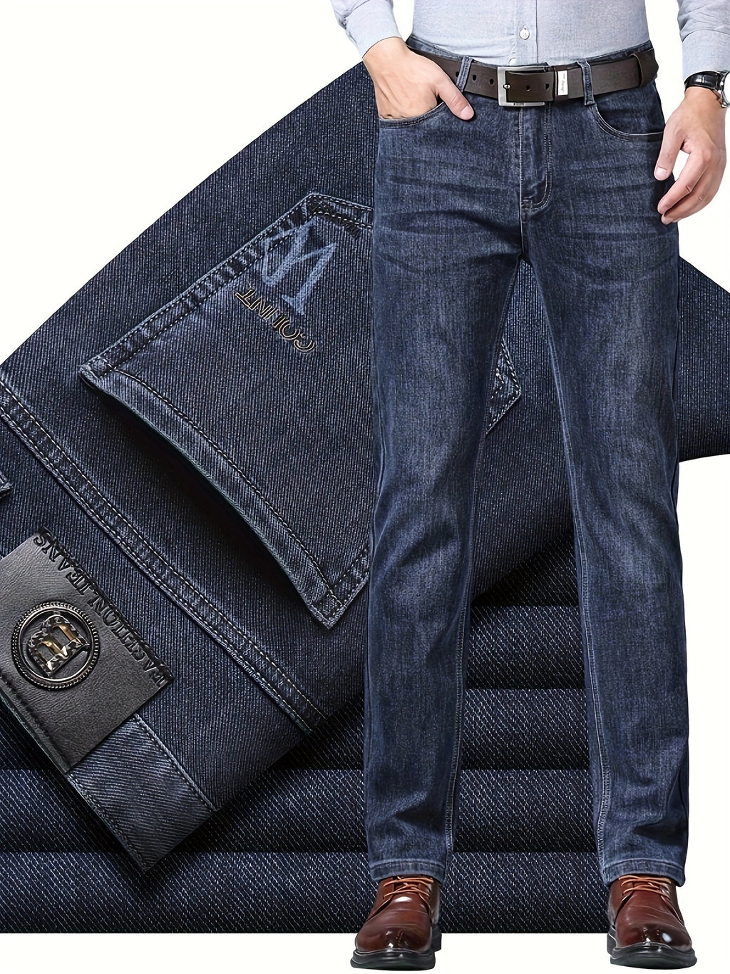 High-end blue luxury business jeans for men, 2025 new straight-leg slim-fit Men's pants, casual pants for all seasons