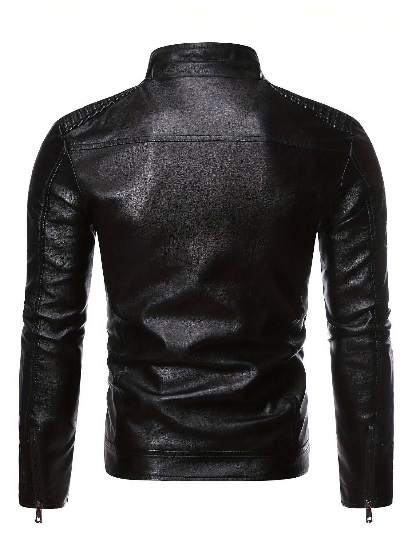 Men'S Punk Style Faux Leather Jacket - Windproof Casual Biker-Inspired Zip-Up with Stand Collar, Full-Zip Front, and Side Pockets for Spring & Fall, Winter Apparel | Stand Collar Jacket | Zipper Closure Jacket