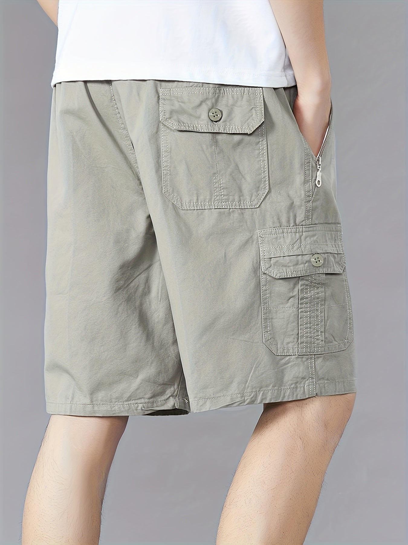 Men'S Stylish Cargo Shorts - Breathable Summer Casual Pockets, Non-Stretch Cotton, Outdoor & Sports Wear, White T-Shirt & White Sneakers, Casual Attire|Stylish Shorts|Durable Fabric