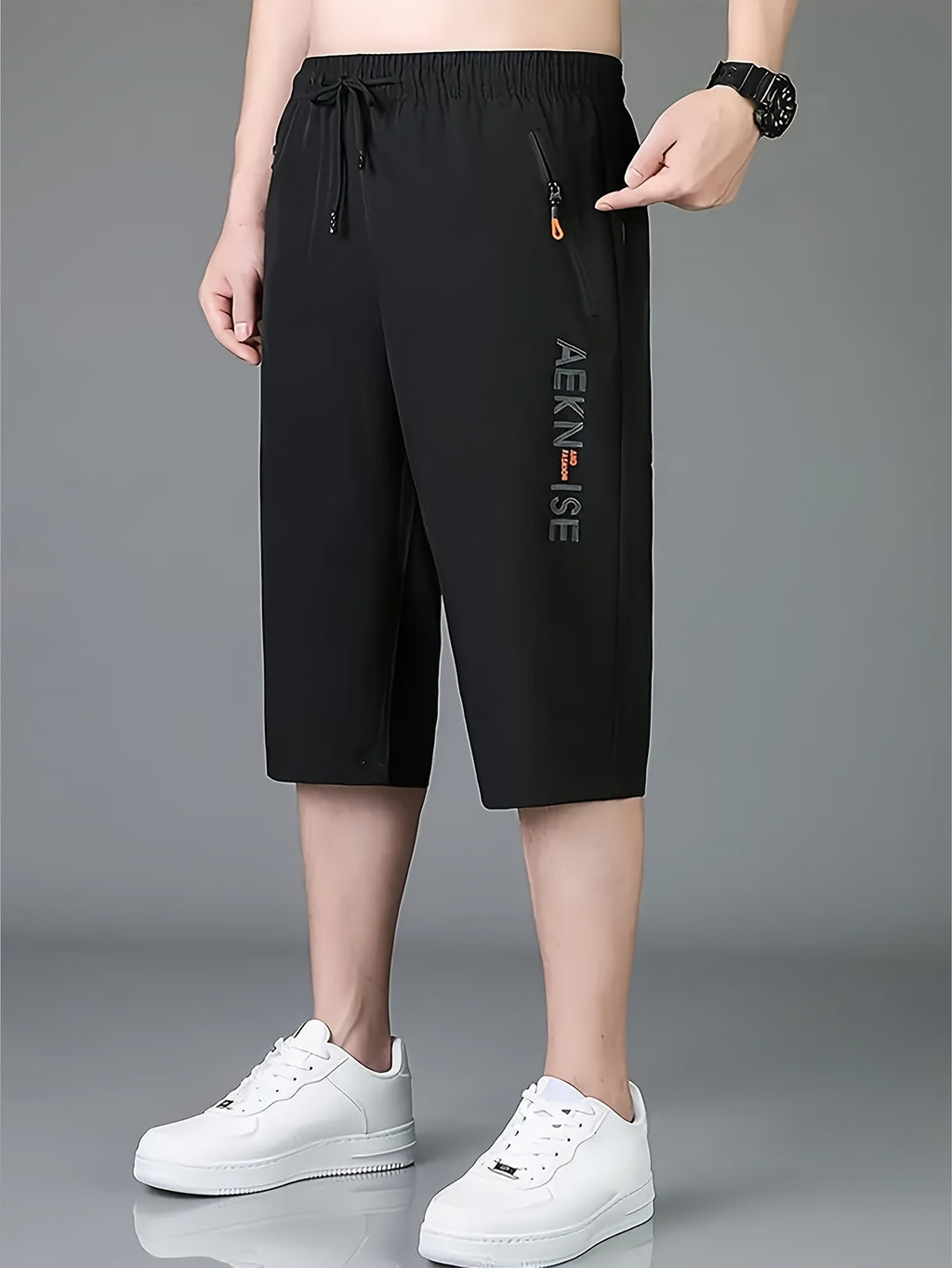 1pc Ice Slippy Fiber Fabric Casual Men's Quick-Dry Five-Pocket Summer Shorts Suitable for Running, Fitness, Basketball, etc