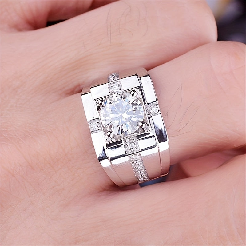 925 Pure Silvery Ring with Sparkling Synthetic Zirconia, and Dominant High-Quality Jewelry for Men