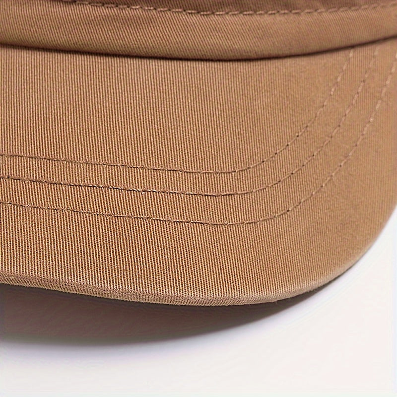 Men'S Embroidered Casual Flat Cap, 100% Polyester, Vintage Style, Solid Color, Soft Fabric, Non-Stretch, with Adjustable for Spring and Autumn