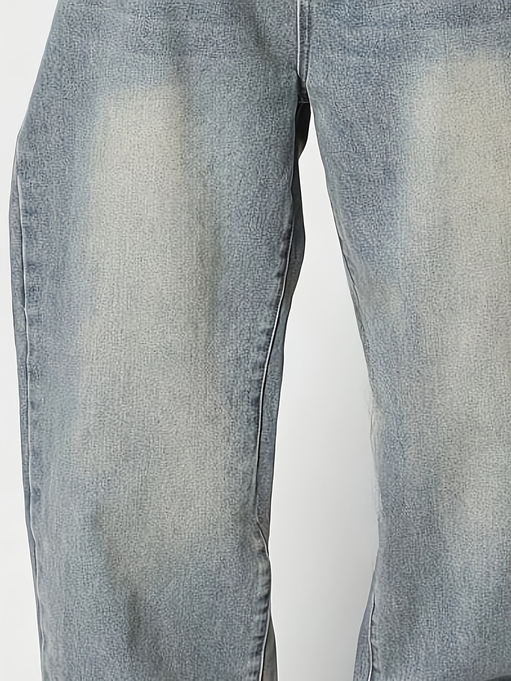 1pc Men'S Retro Distressed Jeans, 65% Cotton 35% Polyester, Non-Stretch Fabric, All-Season Solid Color, Loose Fit, Regular Length with Zipper, Casual Street Style