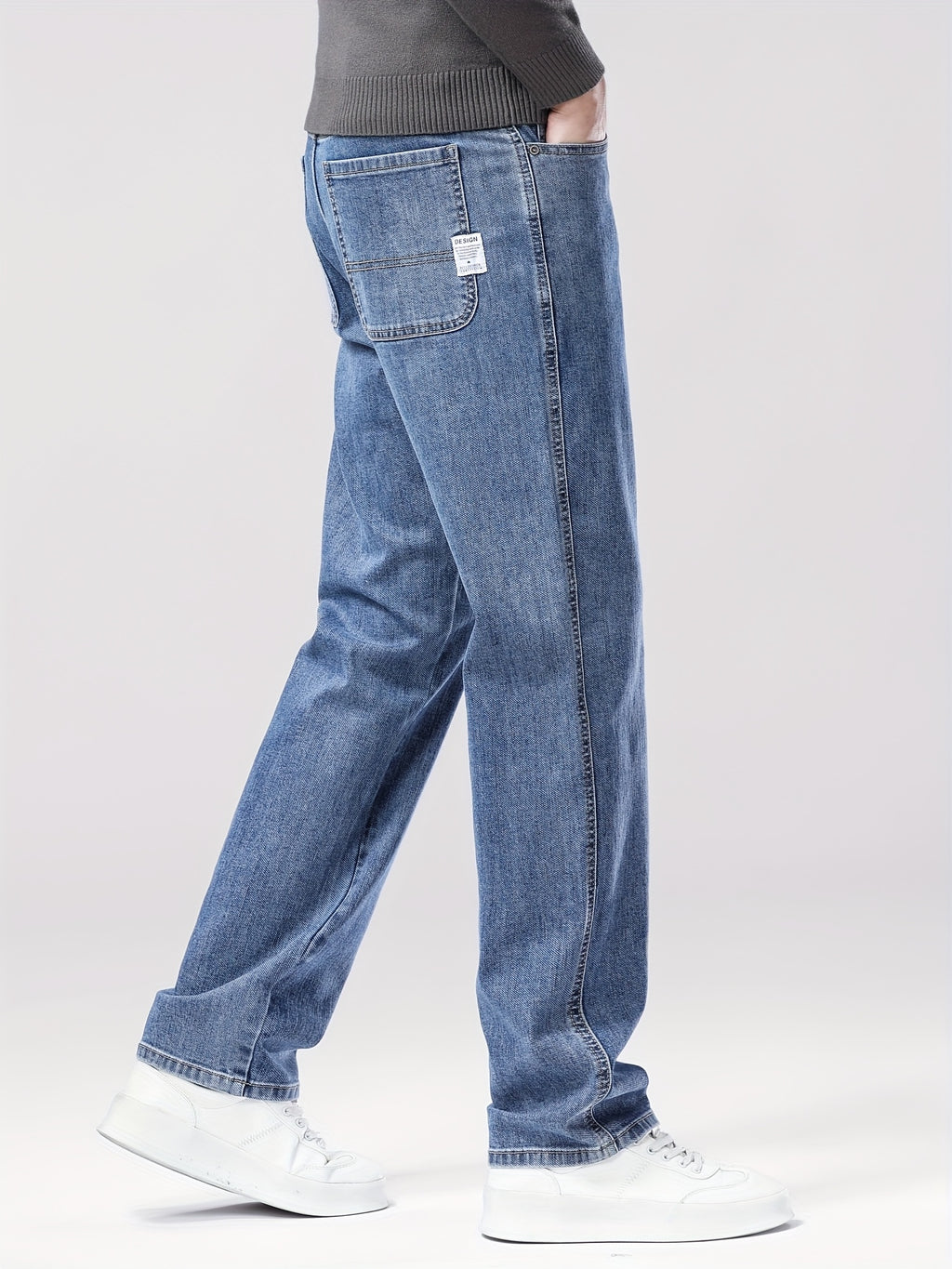 Men'S Classic Straight-Leg Jeans - Stretch Denim, Loose Fit, Breathable & Durable, Black with Brown & White Denim Pants for Casual or Business Wear