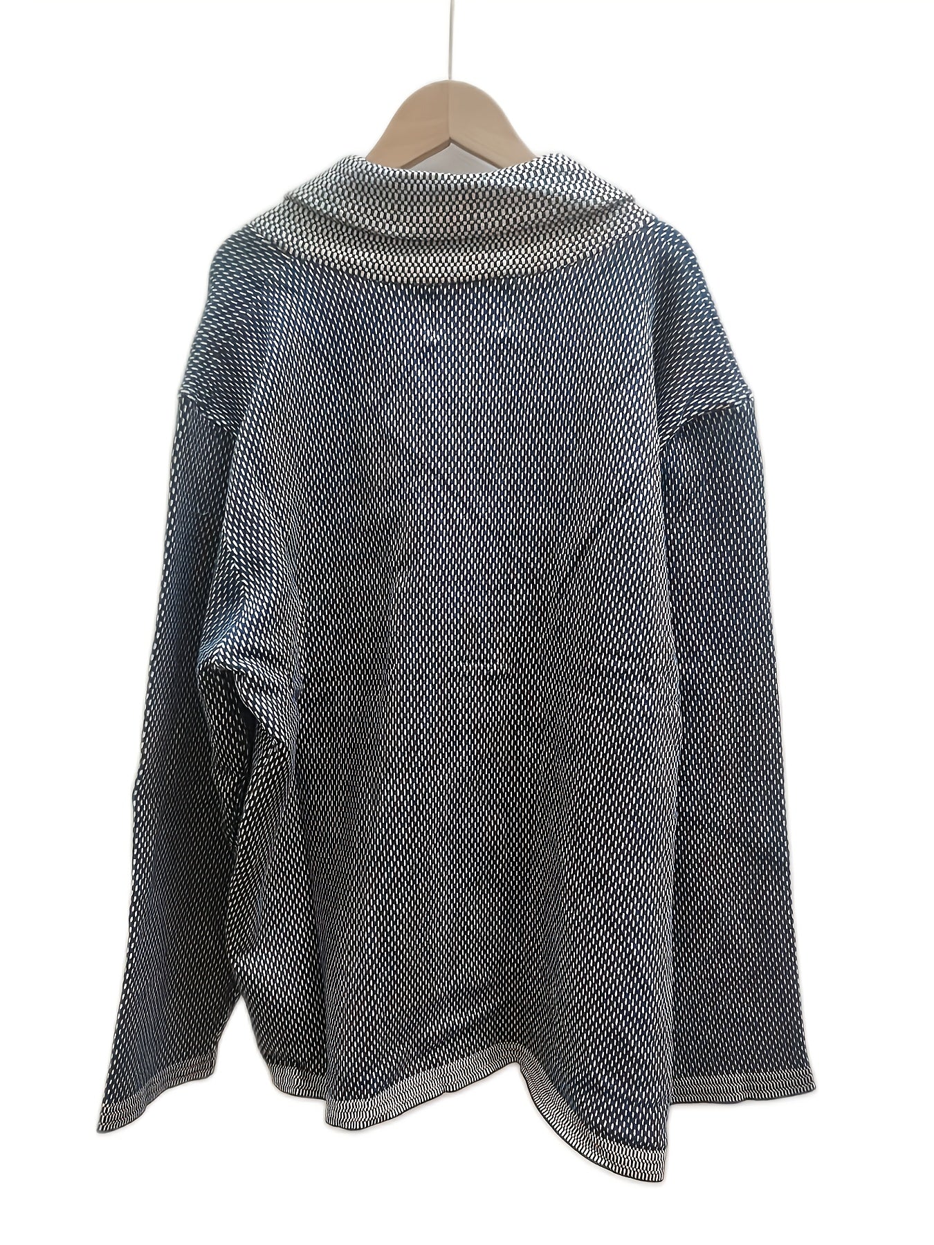 1pc Cardigan Jacquard Décontracté pour Homme - Pull à Capuche et Col en Polyester avec Poches 3D, Couleur Unie, Extensible Moyen, Coupe Régulière pour Automne\u002FHiver, Grande Taille