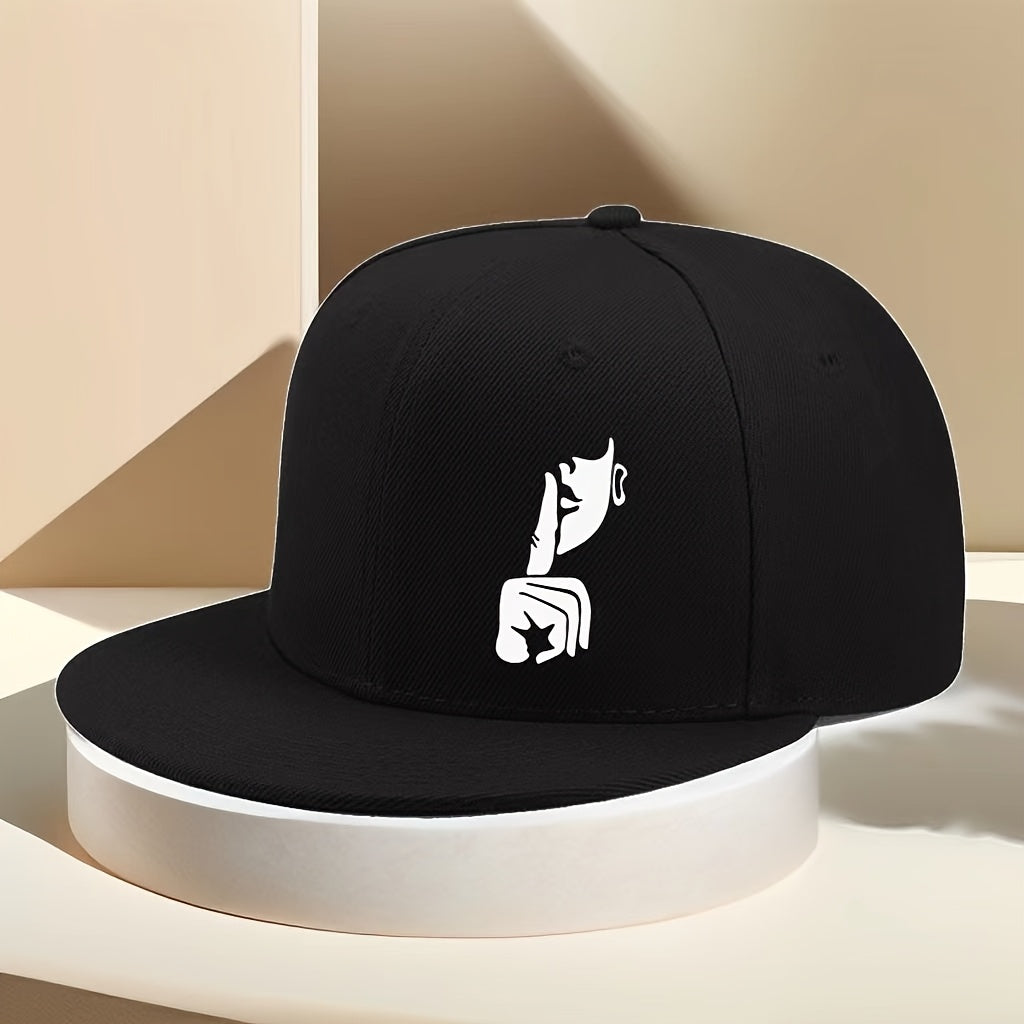 Unisex Hip-Hop Baseball Cap | Adjustable Polyester Snapback | Retro Style with Geometric Shush Gesture Design | Lightweight & Machine Washable | Flat Brim for Outdoor Sports, Outdoor Sports Cap | Urban Fashion Hat | Machine Washable Hat