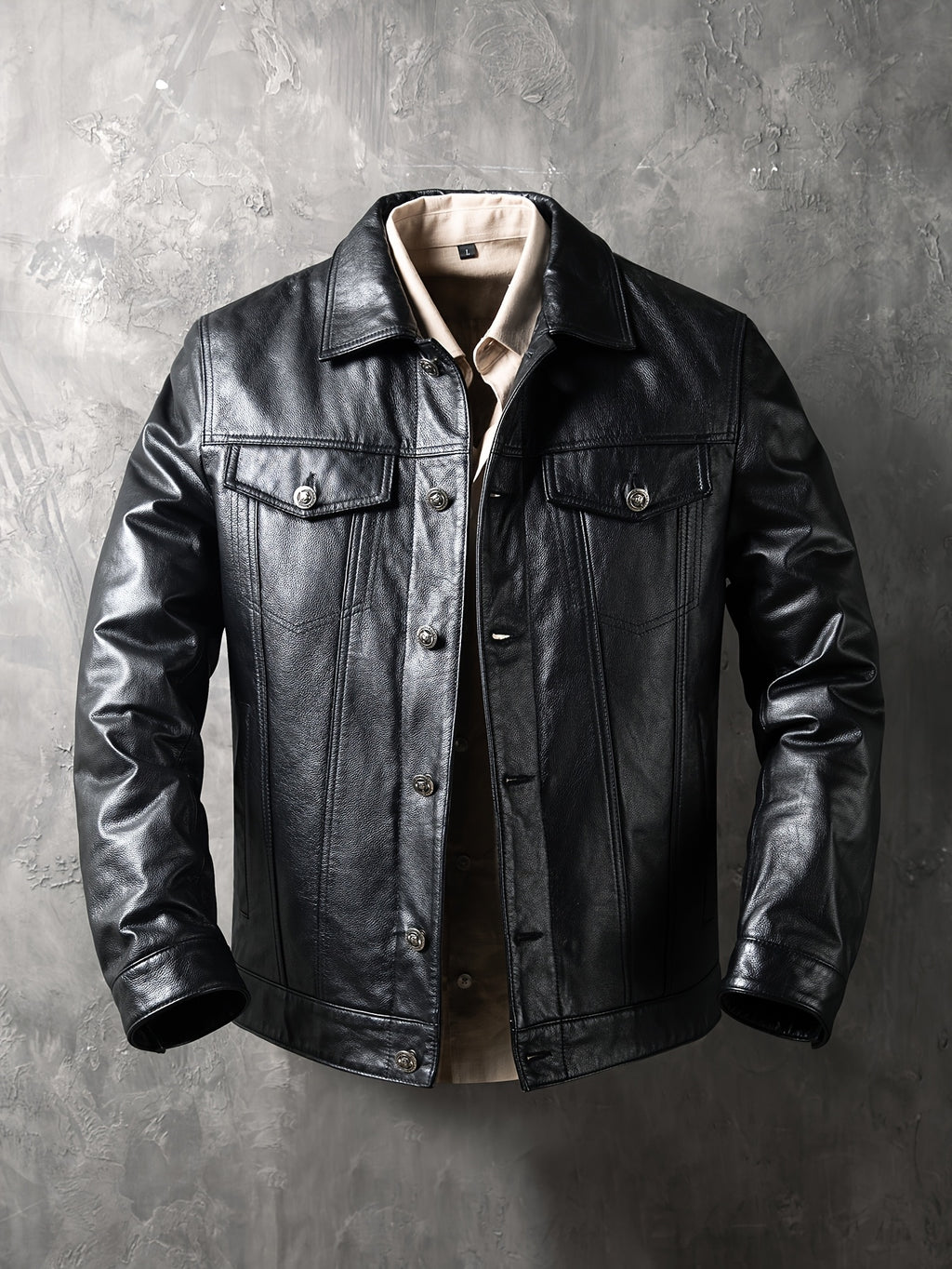 Men's Slim-Fit Jacket - Stylish Short Moto Coat with Pockets, Button-Up Front, Long Sleeves, and Glossy Finish for Casual or Streetwear, Motorcycle Jacket