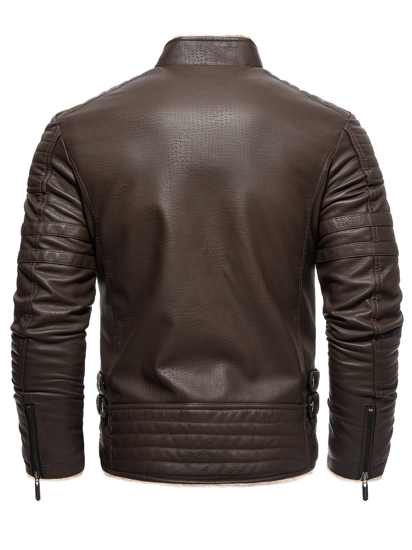 Men'S Autumn And Winter Fleece-Lined Motorcycle Jacket Made of Faux PU Faux Leather, Featuring a Vintage Slim Fit for Riding.