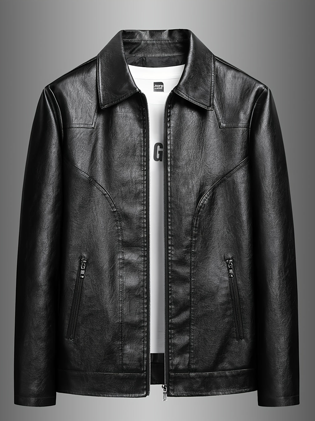 PUPU PU Leather Men's Big & Tall Casual Jacket - Light Green PU Leather Windproof Motorcycle Style with Zipper Closure, Polyester Lining & Side Pockets, Regular Fit for Spring\u002FFall Outdoor Hiking & Casual Wear, Durable Fashion