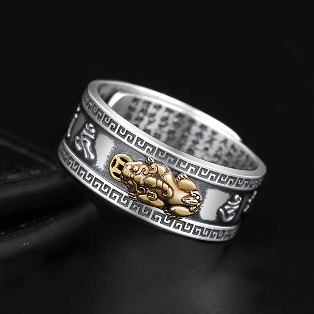 A Unisex Feng Shui Ring featuring Pixiu for Attracting Wealth, Warding Off Evil Spirits, And Enhancing Career Luck, Plated with Silver Plated Plated