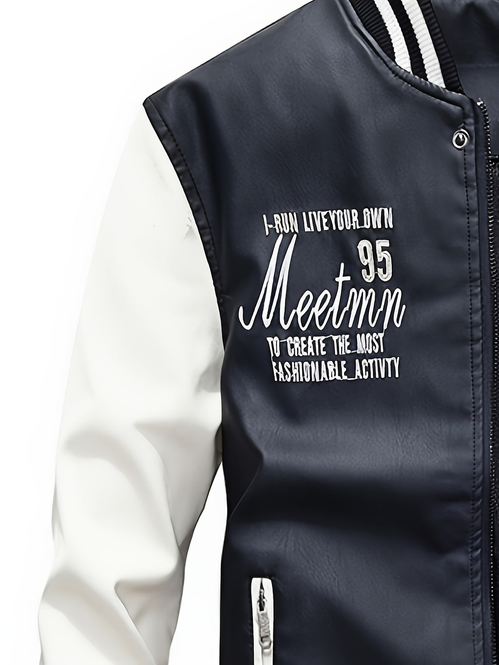 Men's PUPU PU Leather Jacket, Men's Motorcycle PUPU PU Leather Jacket, Fashion Letter PUPU PU Leather Jacket