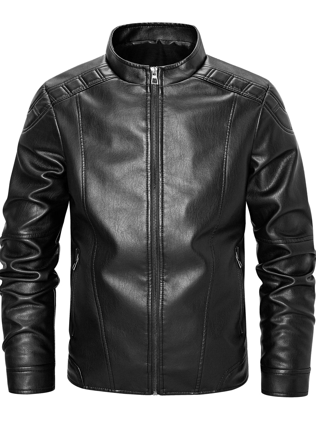 Men's casual PU Leather jacket, autumn and winter fashionable zipper velvet lining motorcycle suit with velvet jacket