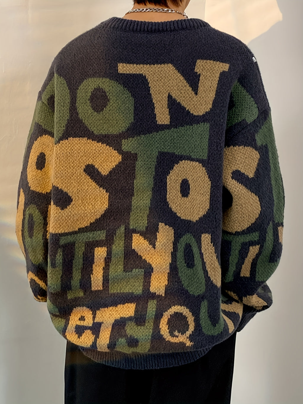Pull en tricot à lettres imprimées pour hommes de grande taille, tendance printemps automne K-pop