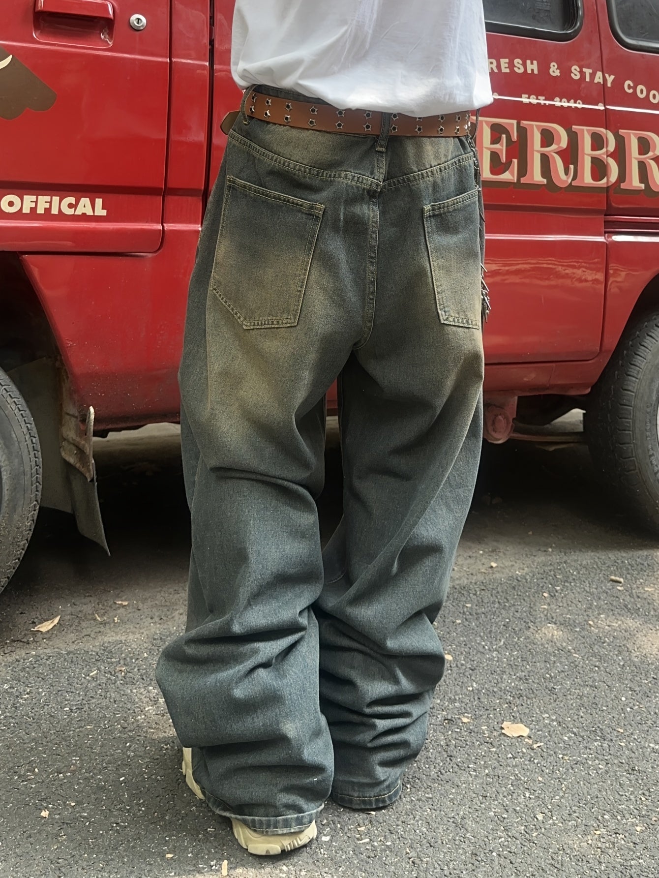 Men's American Casual Loose-Fit Wide-Leg Jeans - Non-Stretch Denim, Beltless & No Hangings, Machine Washable, All-Season Comfort, Solid Color with Functional Pockets