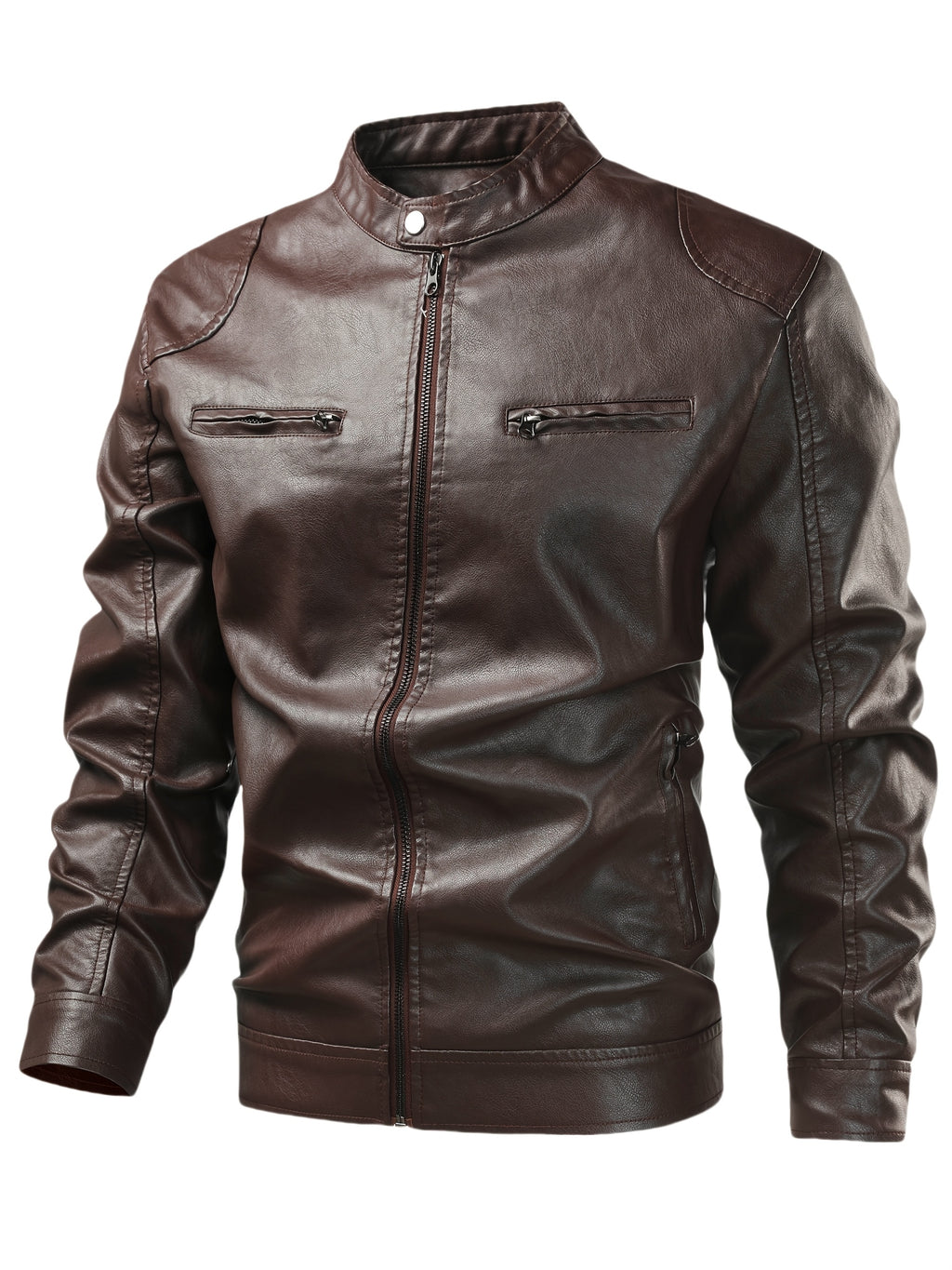 Men'S Casual Faux Leather Jacket - Black, Four-Season Zip-Up with Button Closure, Non-Stretch Fabric, Perfect for Outdoor Activities & Casual Attire, Hiking Jacket | Buttonup Jacket | Durable Construction