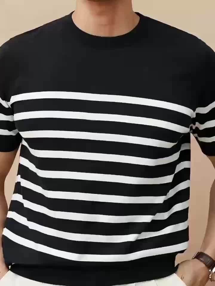 Pull Rétro à Rayures pour Homme - Noir et Blanc, Col Rond Coupe Standard, Confort Moyen Élasticité, Lavage à la Main Uniquement, Vêtement de Style Nautique, Texture Douce