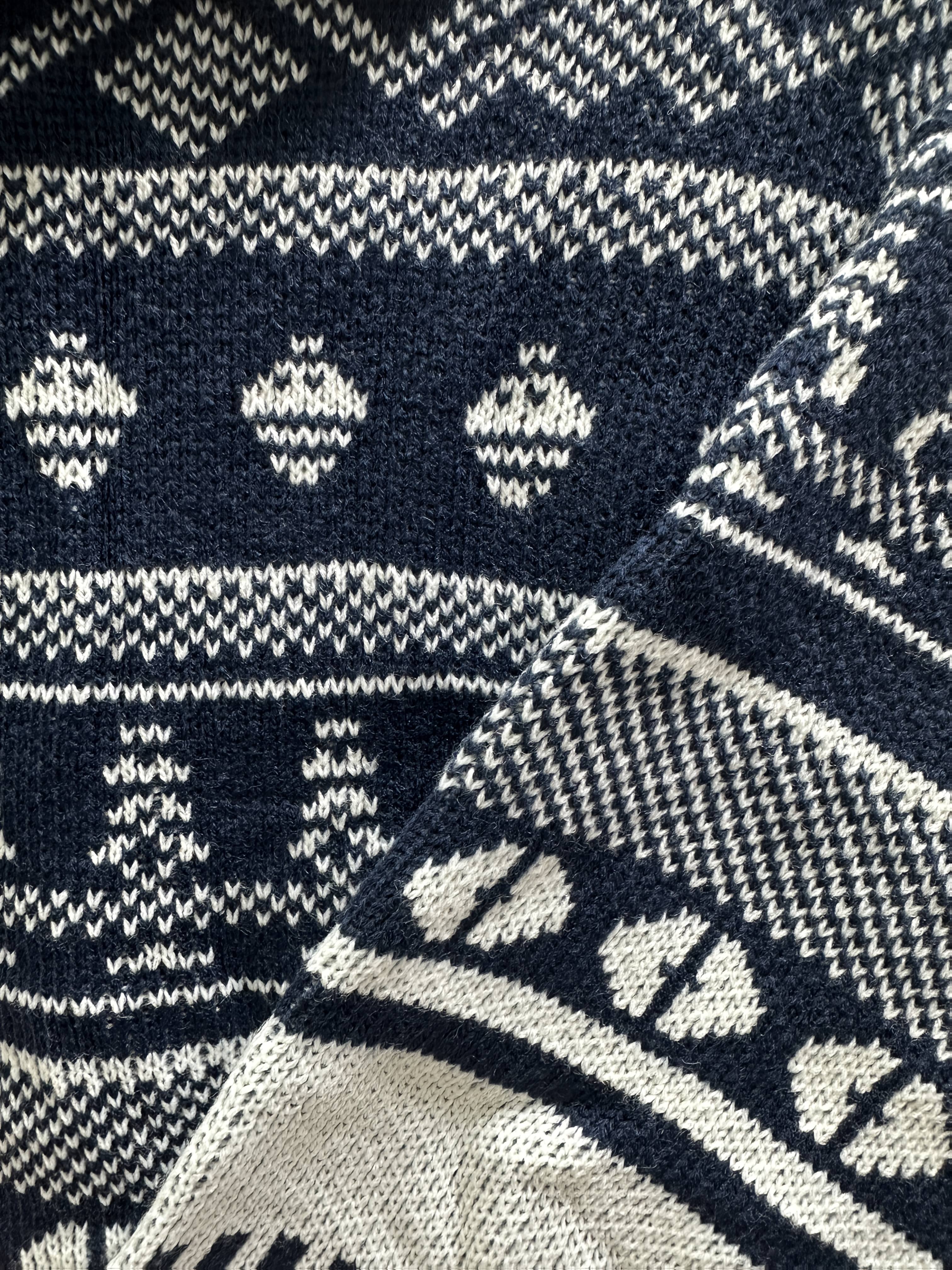 Pull à manches longues décontracté pour homme - Bleu marine avec motif de vacances, coupe ample, col rond, mélange de polyester, vêtements d'automne et d'hiver, pull de vacances | Cardigan à motif | Mélange de polyester, tricot