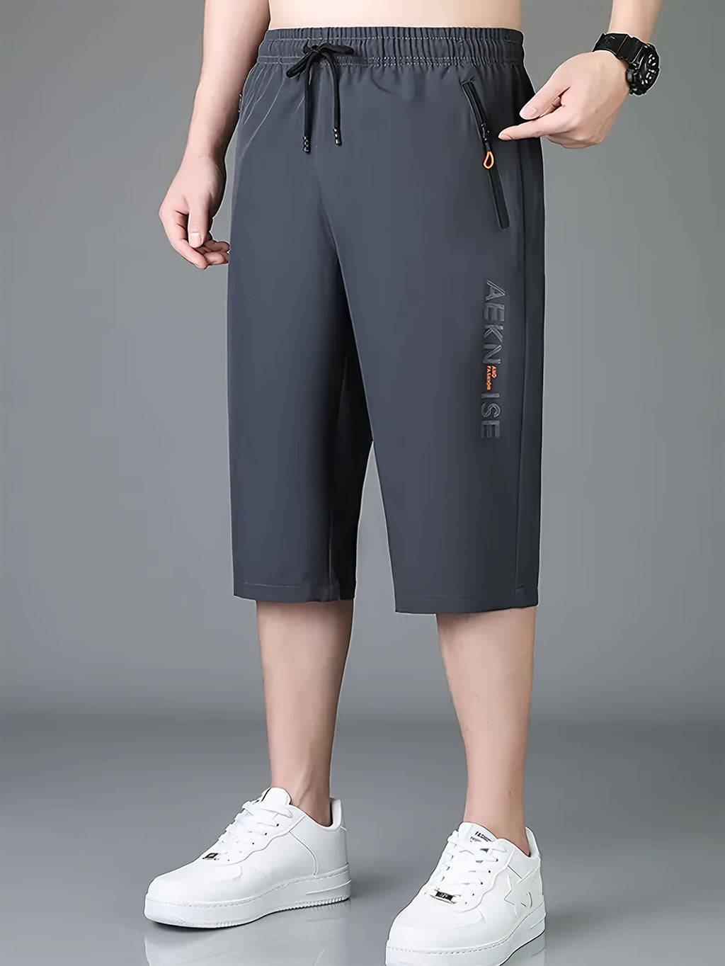 1pc Ice Slippy Fiber Fabric Casual Men's Quick-Dry Five-Pocket Summer Shorts Suitable for Running, Fitness, Basketball, etc