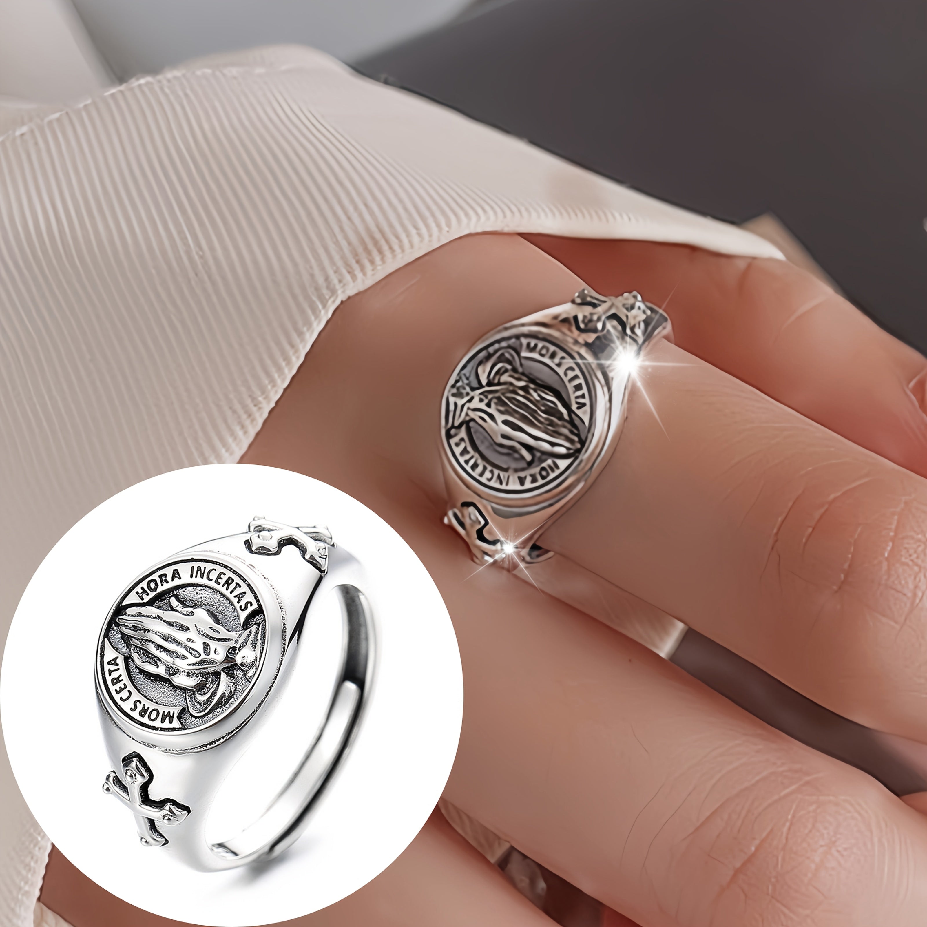 925 Sterling Silvery Ring Divine Praying Hands Design Adjustable Ring for Men And Women High Quality Jewelry Match Daily Outfits