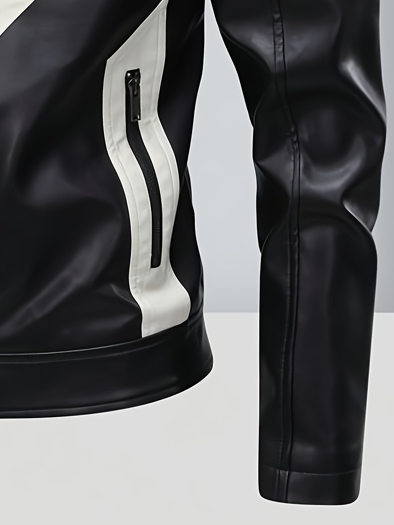 Men's Stylish PU Leather Biker Jacket - Black & Red Color Block Design with \