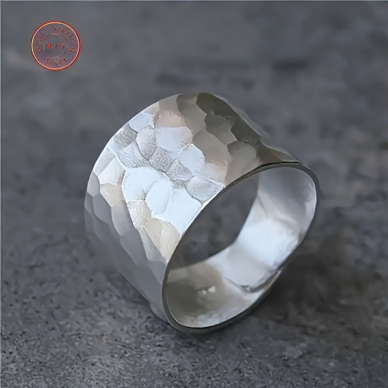 Elegant 925 Silver Hand-hammered Wide Ring, Adjustable Ring for Women, Wide Face Ring for Men, Retro And Simple, Suitable for Daily Party Wear, Birthday, Mother's Day, Father's Day, Valentine's Day, Graduation Gift