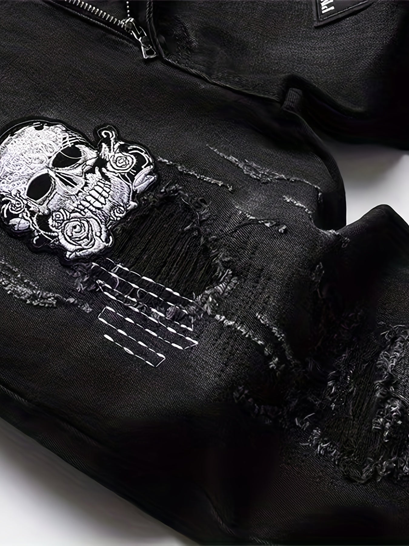 Men's Halloween Patchwork Jeans, Casual Street Style Medium Stretch Denim Pants