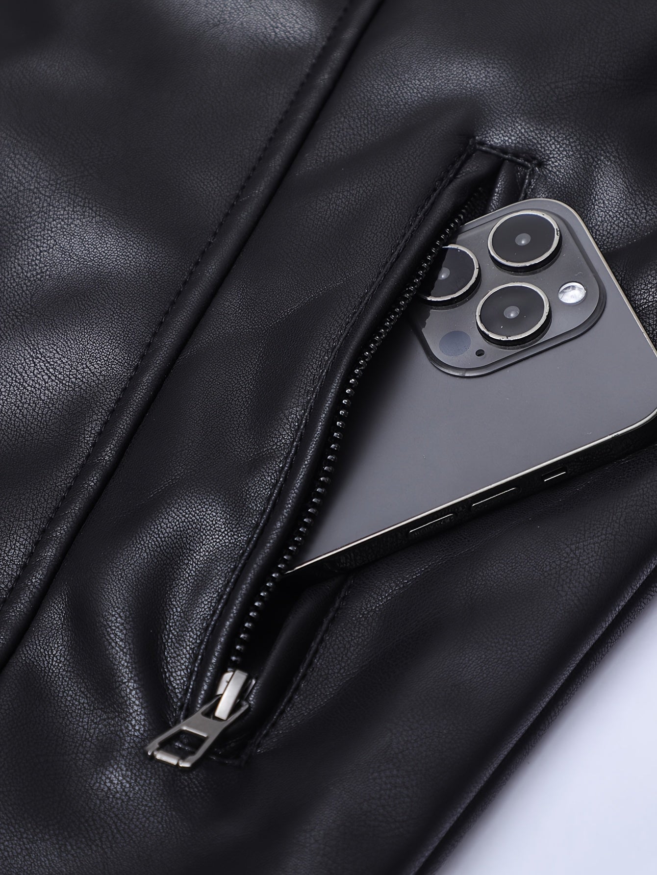 Men's PU Leather Motorcycle Jacket with Stand Collar, Multiple Pockets & Zipper Closure - Casual Workwear Style for All-Season Riding & Daily Wear, Motorcycle Riding Gear, Daily Wear Jacket, Zipper Closure Jacket, Functional Design