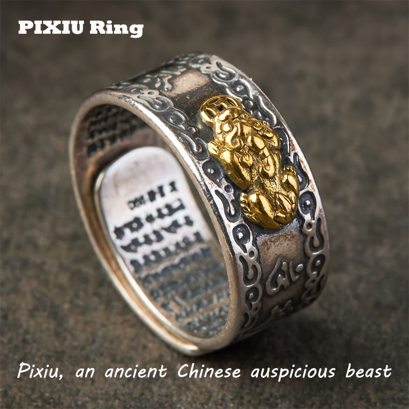 A Unisex Feng Shui Ring featuring Pixiu for Attracting Wealth, Warding Off Evil Spirits, And Enhancing Career Luck, Plated with Silver Plated Plated