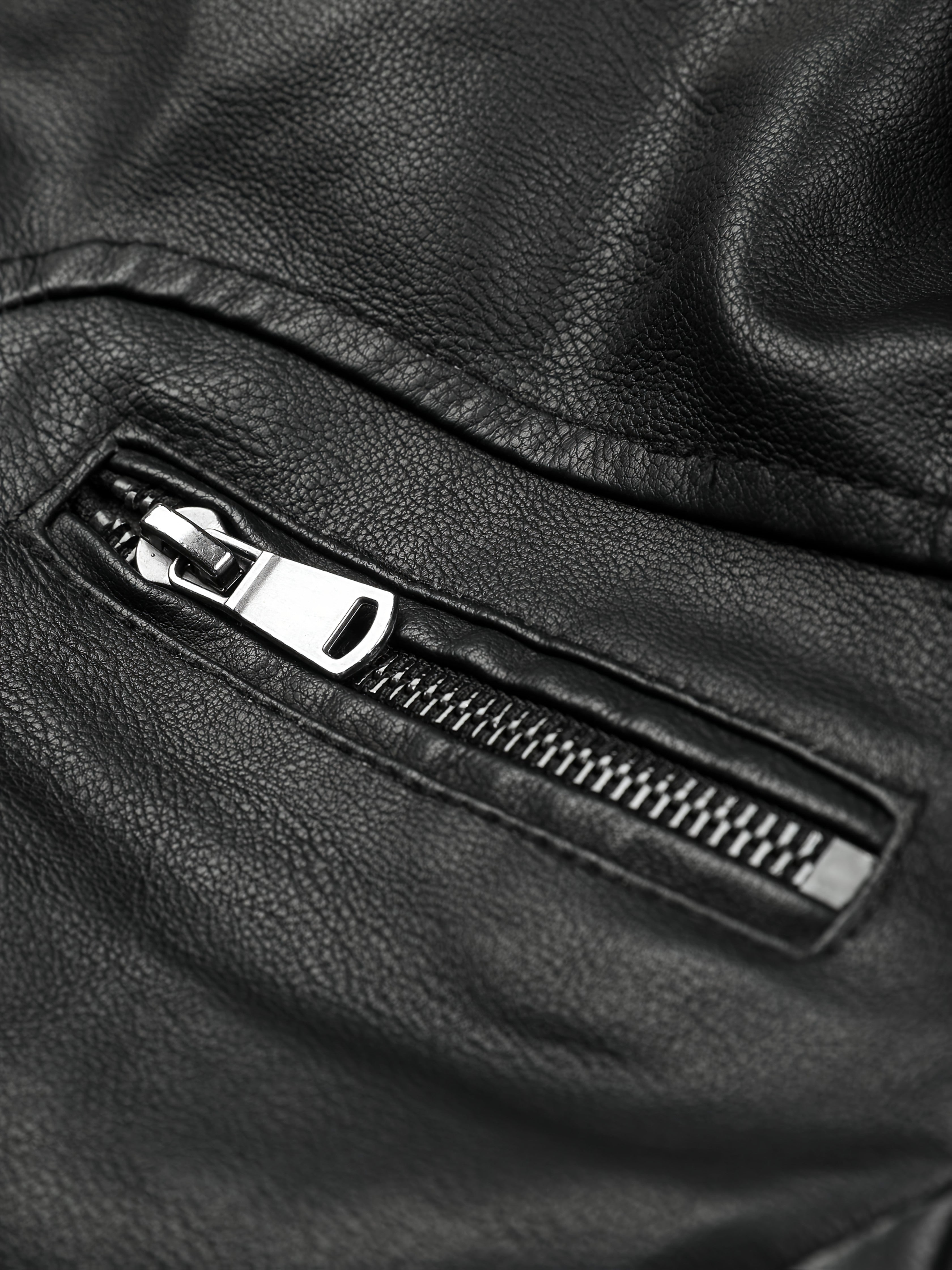 Men's Slim Fit PU Leather Jacket - Black, Double Zipper, Stand Collar, Warm Lined, Casual Style, Machine Washable, Everyday Jacket | Modern PU Leather Jacket | Durable PU Leather Look