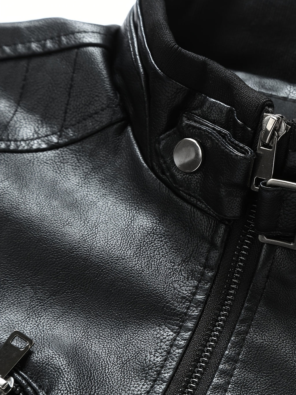 Men's Black PU Leather Jacket - Stylish Stand Collar Moto Biker Outerwear with Zipper & Multiple Pockets, Casual Fall\u002FWinter Fashion, Winter Jacket | Fashion Forward Leatherwear | PU Leather Look, Motorcycle Riding Gear