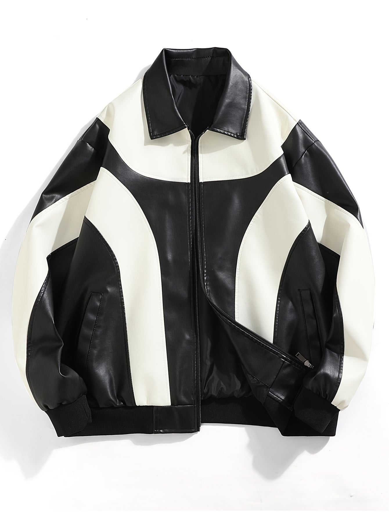 Men's Casual PU Leather Jacket, Chic Street Style Faux Leather Jacket For Fall Winter, K-pop