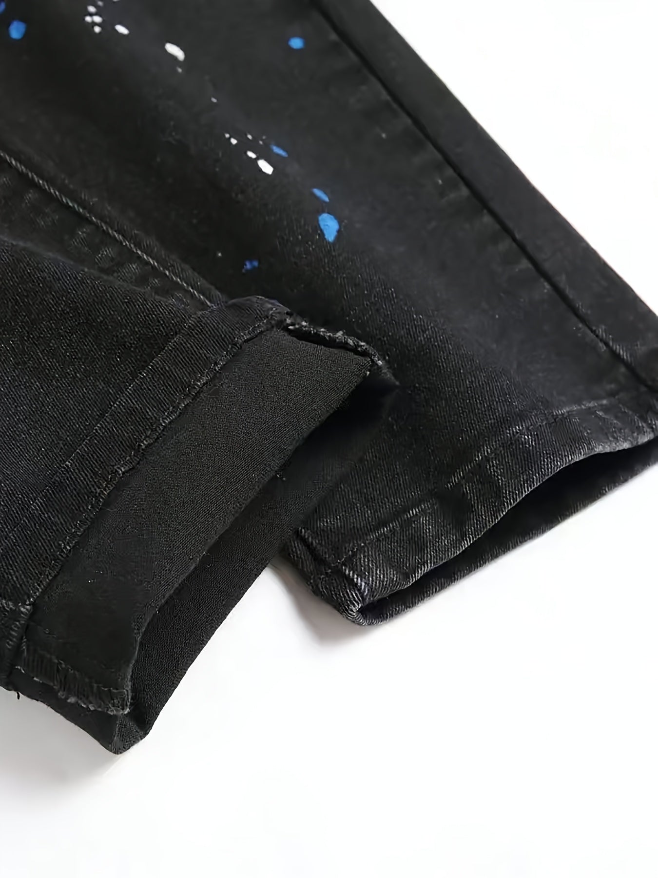 Men'S All-Season Casual Denim Jeans, G12# Black, Geometric-Pattern Washed Fabric, 63.7% Cotton, 34.3% Polyester, 2% Spandex, Regular Fit, Slight Stretch, 422g\u002Fm² Fabric Weight