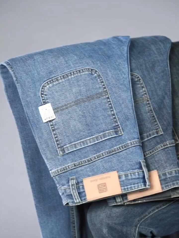 Men'S Classic Straight-Leg Jeans - Stretch Denim, Loose Fit, Breathable & Durable, Black with Brown & White Denim Pants for Casual or Business Wear