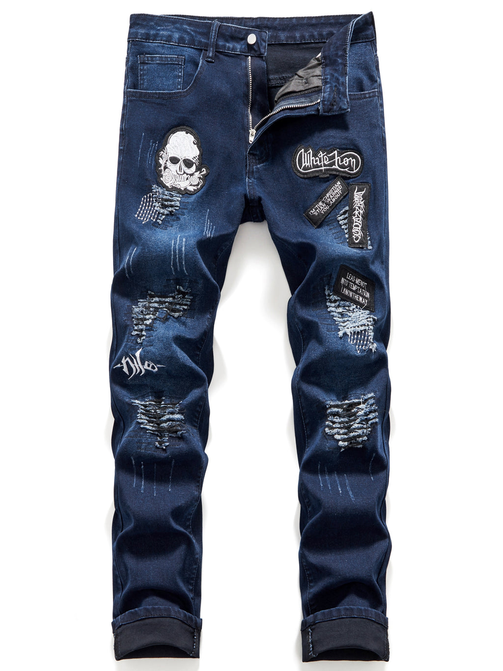Men's Halloween Patchwork Jeans, Casual Street Style Medium Stretch Denim Pants
