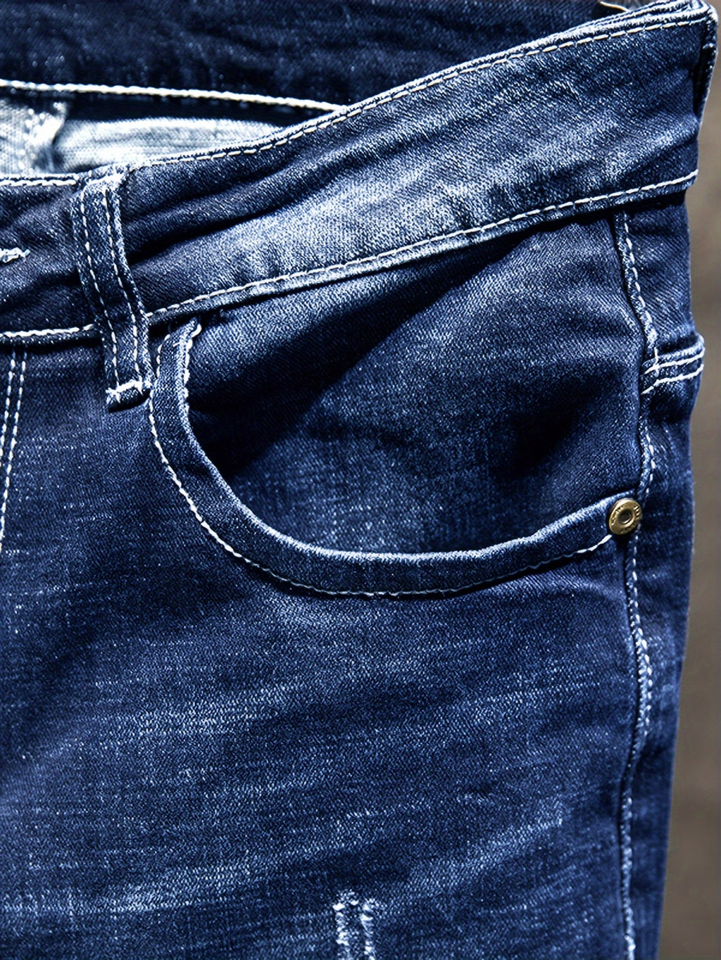 Men's Regular Fit Distressed Ripped Jeans, Fashion Denim Pants For Men, Four-Season Wear