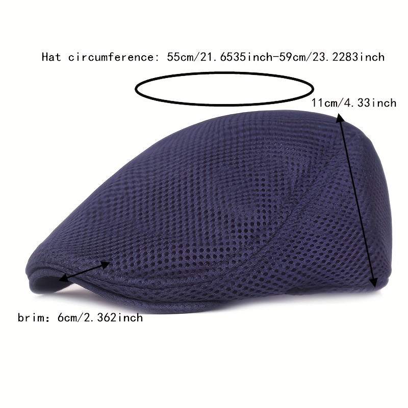 6pcs Men'S Breathable Mesh Flat Caps - Lightweight, Polyester, Round Brim, Ideal for Summer, Sports, and Casual Wear, Sports Cap | Stylish Headgear | Lightweight Cap