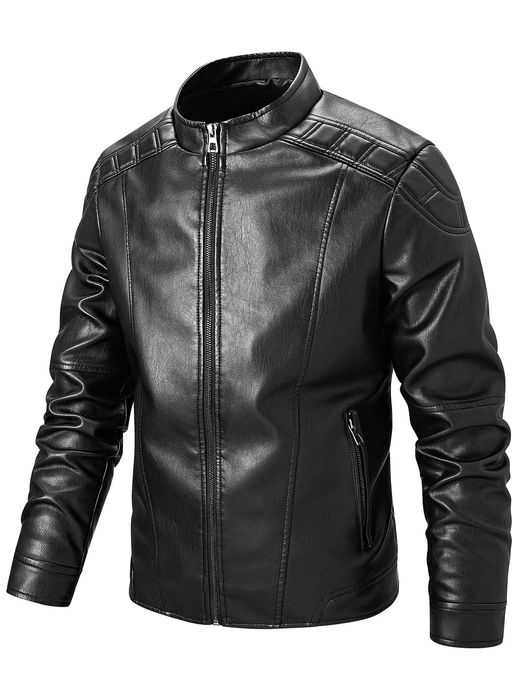 Men's casual PU Leather jacket, autumn and winter fashionable zipper velvet lining motorcycle suit with velvet jacket