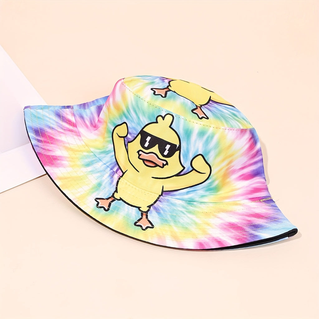 Men'S and Women'S Yellow Duck Tie-Dye Bucket Hat - Stylish Wide Brimmed Panama Hat with Glasses Design, Lightweight Polyester, Perfect for Outdoor & Casual Wear, Casual Headwear | Vibrant Hat | Lightweight Hat
