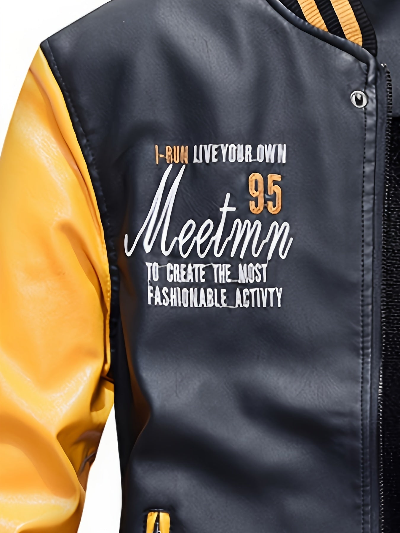 Men's PUPU PU Leather Jacket, Men's Motorcycle PUPU PU Leather Jacket, Fashion Letter PUPU PU Leather Jacket