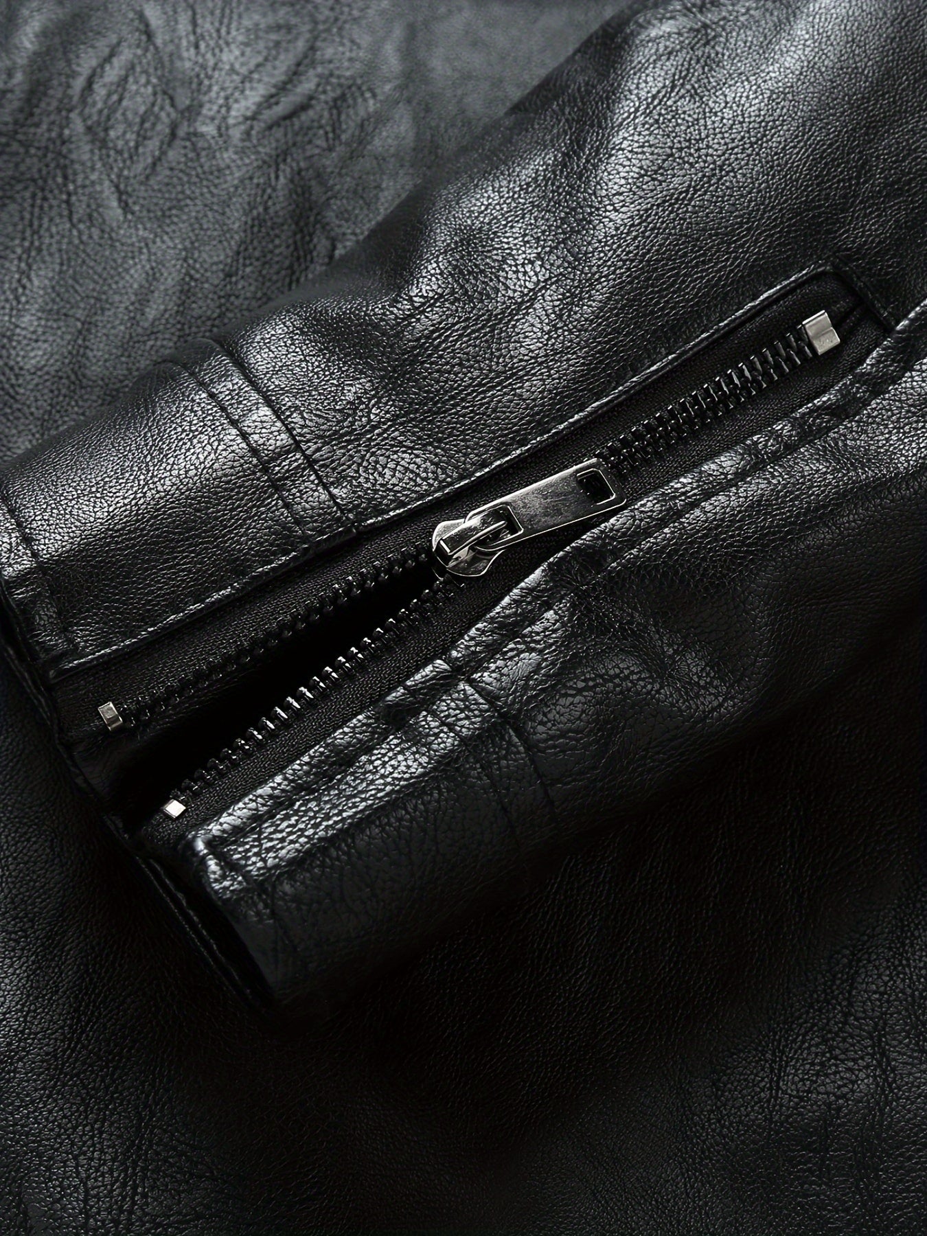 Men's Black PU Leather Jacket - Stylish Stand Collar Moto Biker Outerwear with Zipper & Multiple Pockets, Casual Fall\u002FWinter Fashion, Winter Jacket | Fashion Forward Leatherwear | PU Leather Look, Motorcycle Riding Gear