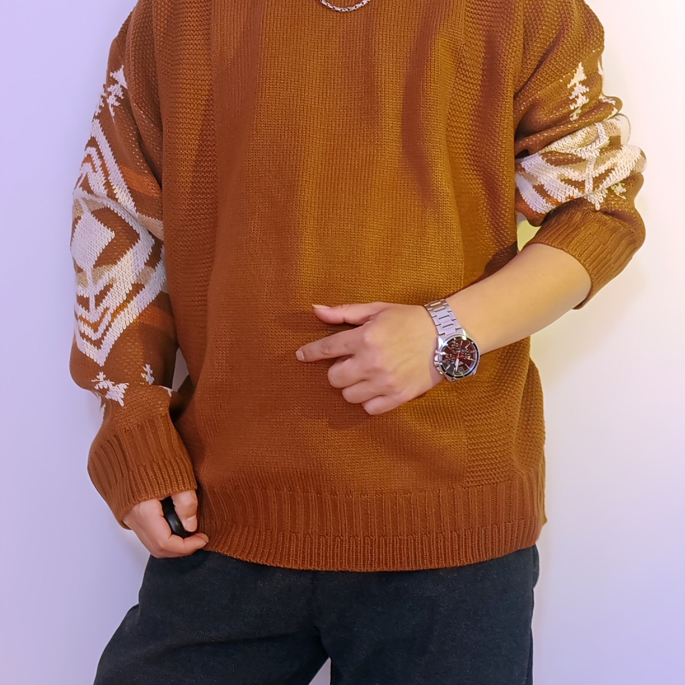 Pull YOUYUCHEN pour Hommes Grande Taille à Motif Géométrique en Tricot - Pull Décontracté Doux et Extensible, Coupe Relâchée avec Col Rond Manches Longues Confort Toutes Saisons, Matière Douce et Confortable, GRANDE TAILLE